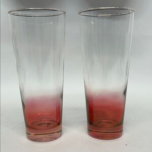 Set of Two Pink Ombre Glasses vintage tall, highball glasses